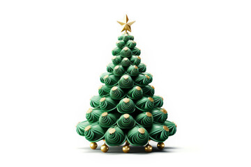 Christmas tree with golden star in 3d style on white background. Happy New Year concept