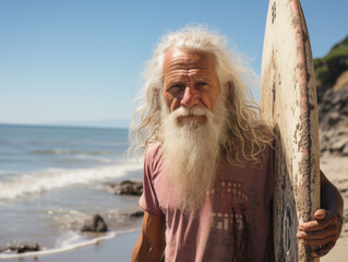 Wall Mural - old man with surfboard