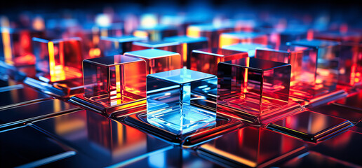 abstract colorful cubes and abstract grid background