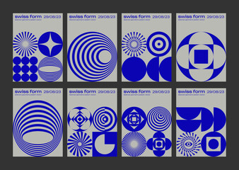 set of swiss design inspired posters vector illustration. cool geometric abstract modernist placards