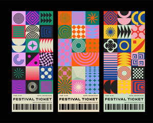 Aufkleber - Cool Abstract Geometric Tickets Template. Swiss Design Colorful Pattern. Bauhaus Shapes Background.