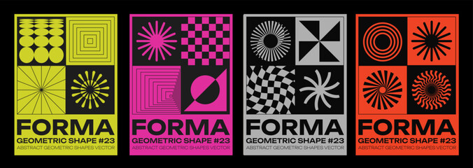 Aufkleber - Set Of Swiss Design Inspired Posters Vector Illustration. Cool Geometric Abstract Modernist Placards. Avant-garde Geometrical Illustration. Contemporary Art Bauhaus Shapes.