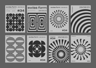 Aufkleber - Set Of Swiss Design Inspired Posters Vector Illustration. Cool Geometric Abstract Modernist Placards. Avant-garde Geometrical Illustration. Contemporary Art Bauhaus Shapes.
