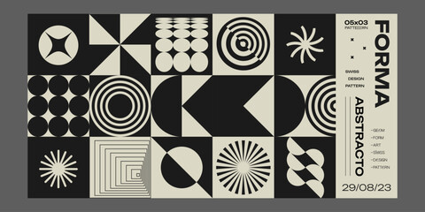 Aufkleber - Set Of Swiss Design Inspired Background Vector Illustration. Cool Geometric Abstract Modernist Placard. Avant-garde Geometrical Illustration. Contemporary Art Bauhaus Shapes.