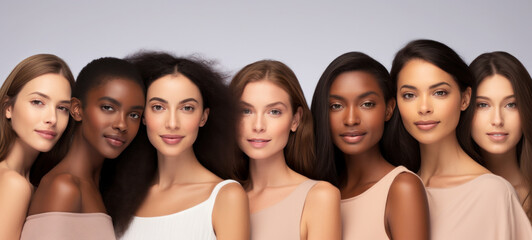 Wall Mural - portrait of diverse group of beautiful women with natural beauty and glowing smooth skin