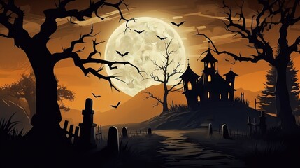 Wall Mural - halloween abandoned house castle concept, spooky space with ghosts