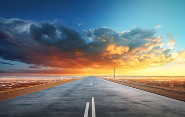 Wall Mural - Road to the horizon. Landscape with endless highway.