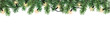 Seamless decorative christmas border with coniferous branches and garlands of christmas lights on transparent background