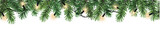 Fototapeta Sypialnia - Seamless decorative christmas border with coniferous branches and garlands of christmas lights on transparent background