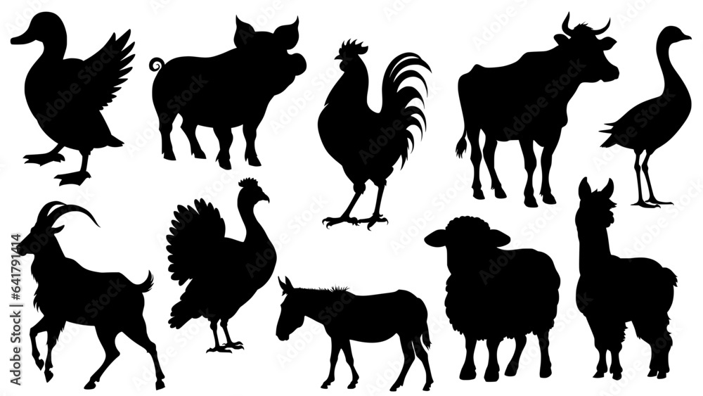 Silhouette vector set of farm animals Stock Vector | Adobe Stock