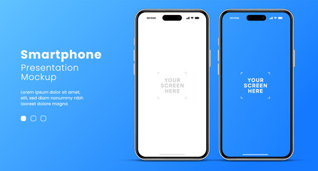 Aufkleber - 3D realistic high quality smartphone mockup with isolated background. Smart phone mockup collection. Device front view. 3D mobile phone with shadow on white background.
