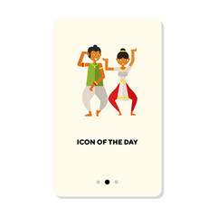 Wall Mural - Indian dancers vector icon. Man and woman wearing traditional clothing dancing isolated. Dancing concept. Vector illustration symbol elements for web design and apps