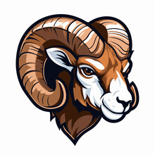 Esport Vector Logo Mouflon On White Background Side View, Mouflon Icon, Mouflon Head, Mouflon Sticker, Ram