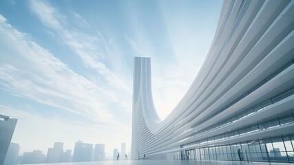 Abstract illustration blue futuristic building skyscraper under sky