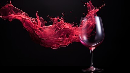  a wine glass with red liquid in it and a red liquid splashing out of it.  generative ai