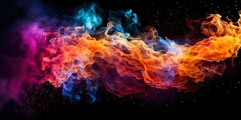 Wall Mural - explosion of colored neon powder isolated on black background | Generative AI