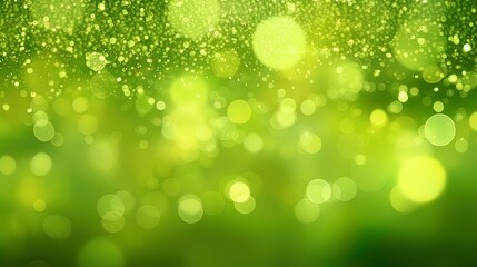 Wall Mural - Lime green, chartreuse green blurred bokeh abstract background. Glitter lights and sparkle. Blurred soft vintage seamless card, banner.