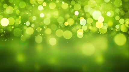 Wall Mural - Lime green, chartreuse green blurred bokeh abstract background. Glitter lights and sparkle. Blurred soft vintage seamless card, banner.