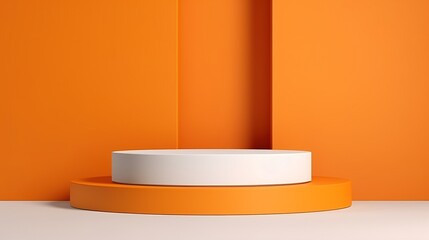 Wall Mural - Empty white podium on yellow a background 