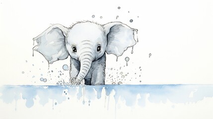 Canvas Print -  a watercolor painting of an elephant in the water with bubbles.  generative ai