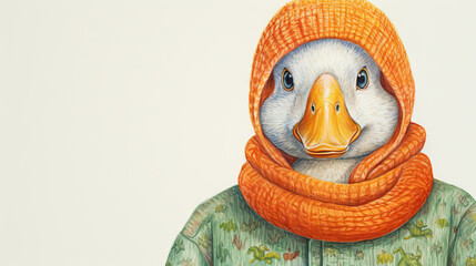 Wall Mural -  a drawing of a duck wearing a scarf and a sweater.  generative ai