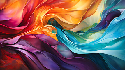 Wall Mural - Graceful ribbons spiraling from a central point, creating a vibrant vortex of colors