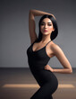 © 2D_Jungle - Asian woman with healthy shiny black hair with studio backdrop Lap space for advertising media.Generative AI