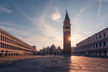 Campanile Di San Marco On Piazza San Marco In Sundown