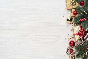 Wall Mural - christmas ornament border on white background