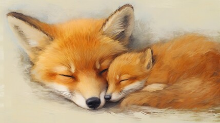 Wall Mural -  a painting of a sleeping fox with its eyes closed and eyes closed.  generative ai
