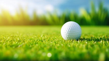 Wall Mural - Golf ball on green meadow