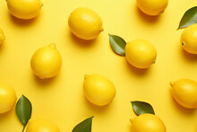 Top View Of Whole Lemon Fruits On Bright Yellow Background