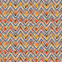 Poster - Brush strokes horizontal zigzag stripes print. Freehand chevron lines seamless pattern. Hand drawn background. Simple classic geometric ornament. Trendy grunge design