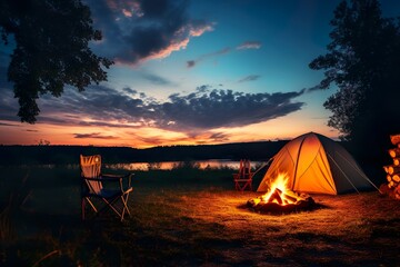 camping tent in a nature hiking spot | generative ai