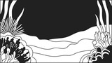 Fototapeta Do akwarium - Underwater scene coral reef bw cute kawaii lo fi background. Seaweed, algae monochromatic 2D vector cartoon under the sea landscape illustration, lofi aesthetic wallpaper desktop. Linear scenery
