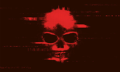 Wall Mural - Glitched skull, bitmap effect. Danger internet virus, technical problem or system error. Vector illustration.