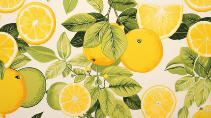 Sticker -  a painting of lemons and limes on a white background.  generative ai