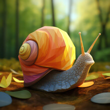 Low Poly Snail  With Leaves And Trees In Background