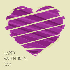 Aufkleber - Happy Valentine's Day. Purple big heart made of scraps, and a congratulatory inscription.