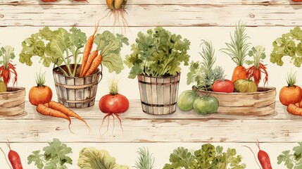  a painting of carrots, radishes, radishes and lettuce.  generative ai