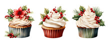 Christmas Cupcake Watercolor Clipart Illustration With Isolated Background