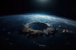 a giant impact crater viewed from space. destruction of earth. the big bang. Extinction Event