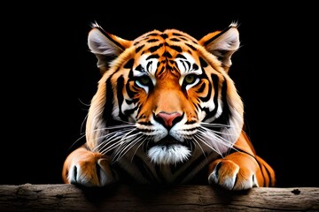 Wall Mural - tiger on black background