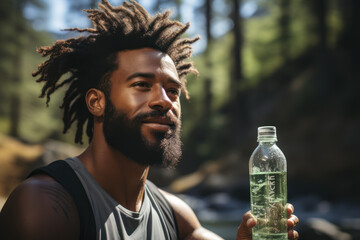 Wall Mural - Hydration Essentials. Person sipping water from a reusable bottle, highlighting the importance of hydration to be healthy. Generative Ai.