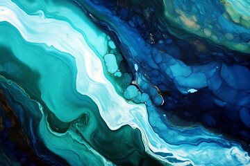 Poster - Turquoise and blue fluid art abstract background. Generative ai