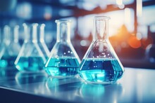 Flasks In The Laboratory. Background With Selective Focus