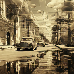 Naklejka na meble  Sepia photo of buildings and cars in a city 
