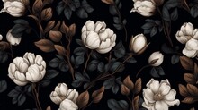 Black And White Floral Pattern On A Dark Background