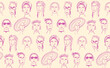 © Doodle Finch Designs - Pink seamless pattern of diverse female faces outlines. Vintage girl power hand drawn vector doodle background. Women's solidarity illustration.