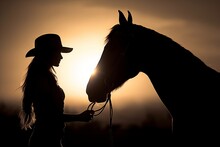 Silhouette Of A Cowgirl Riding A Horse Equestrian Illustration Wallpaper
